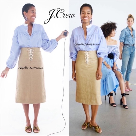 J. Crew Dresses & Skirts - J. Crew Tan Khaki Cotton Twill Long Lace Up Midi Skirt Sailor Style Size 12